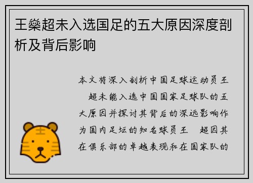 王燊超未入选国足的五大原因深度剖析及背后影响 王燊超未入选国足的五大原因深度剖析及背后影响